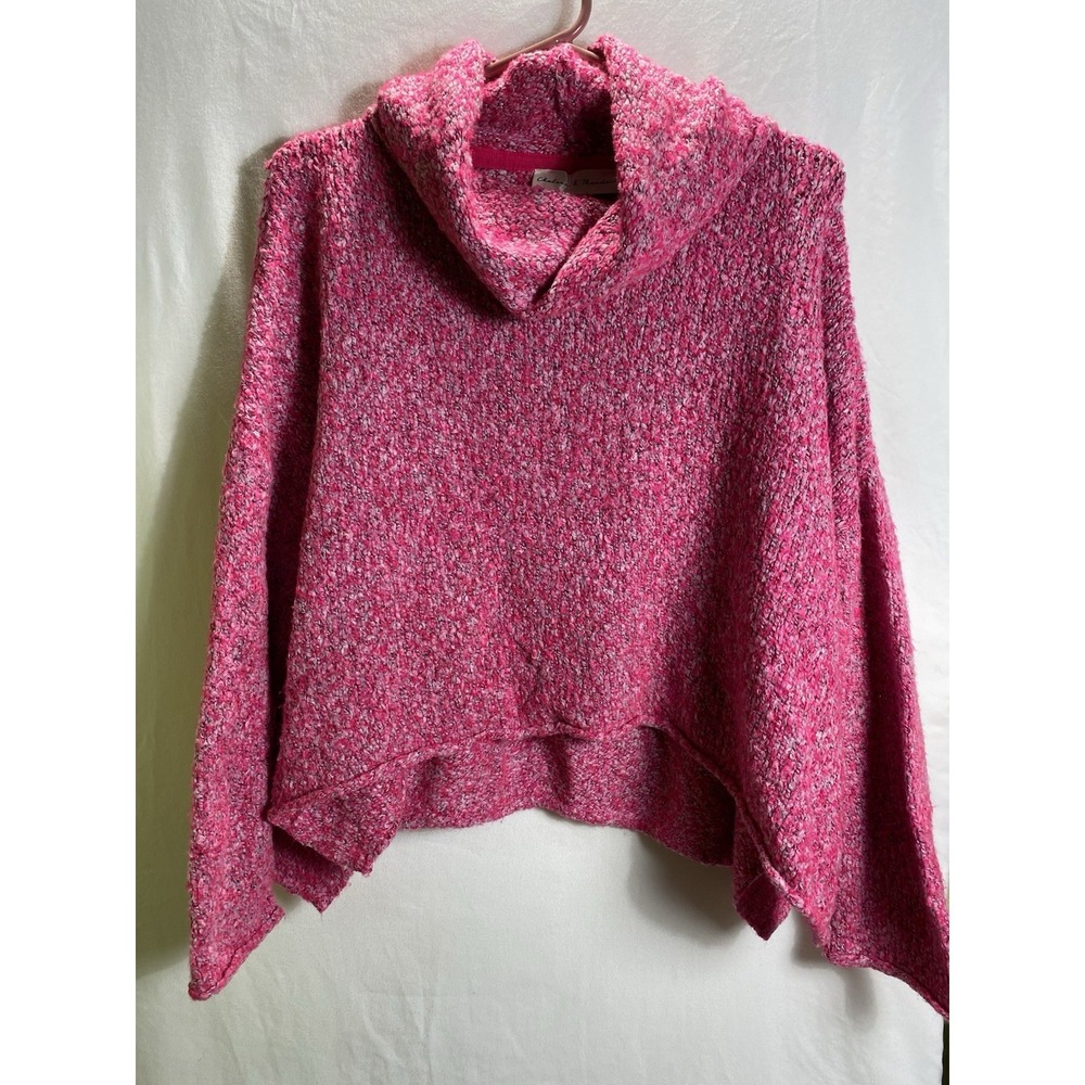 Chelsea & Theodore Womens Pink Marled Cowl Neck High Low Oversized Sweater